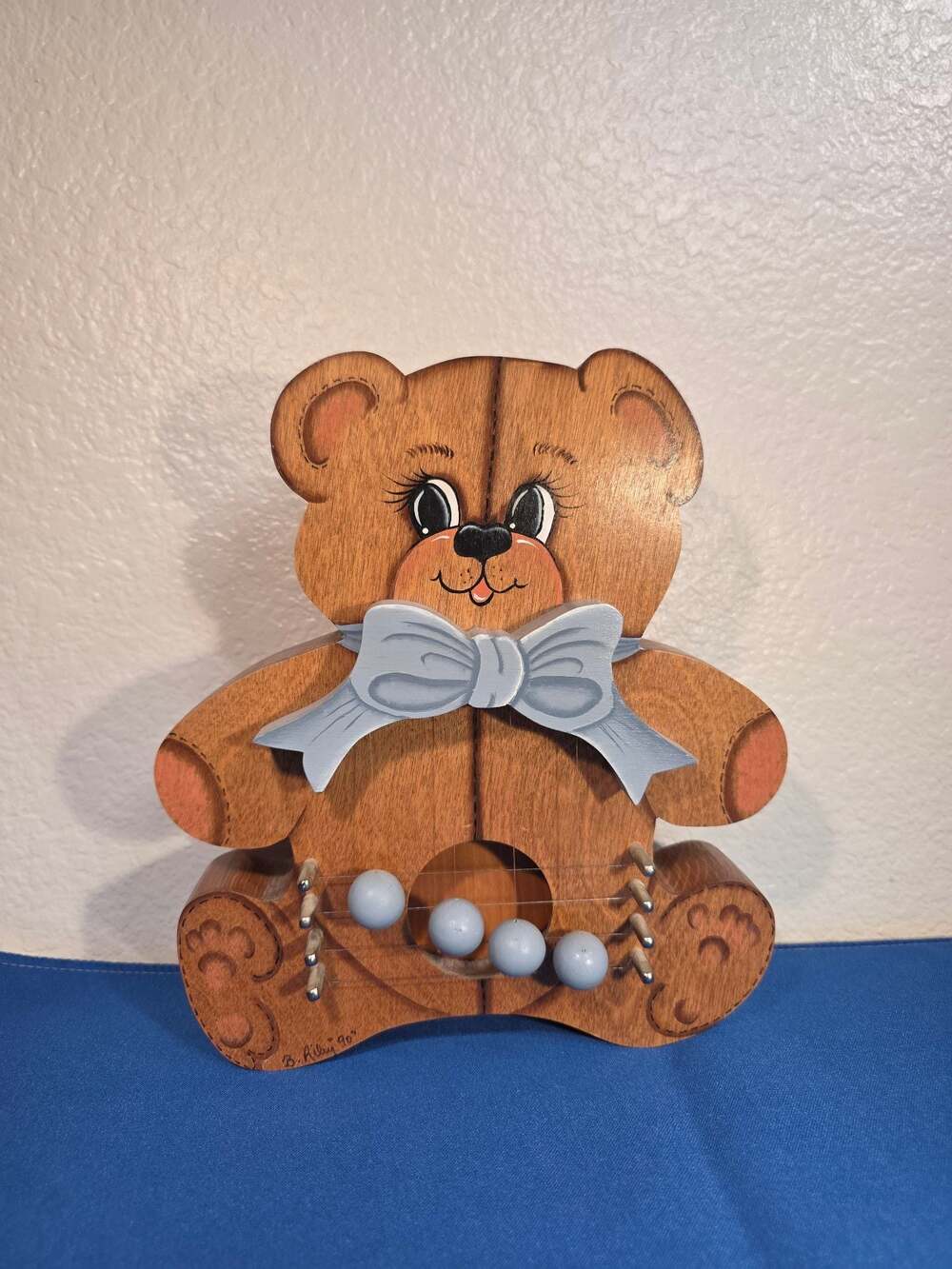 Vintage Hand Painted Teddy Bear Wooden Door Harp Cottagecore